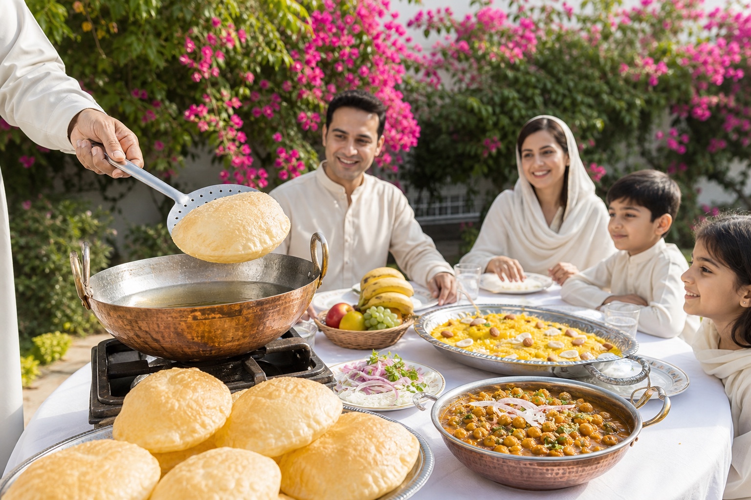 Halwa puri breakfast catering spread